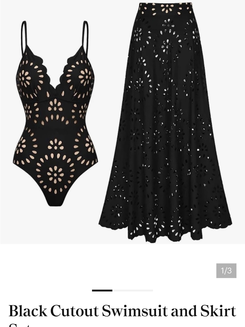Black Cutout One-Piece Swimsuit with Matching Maxi Skirt